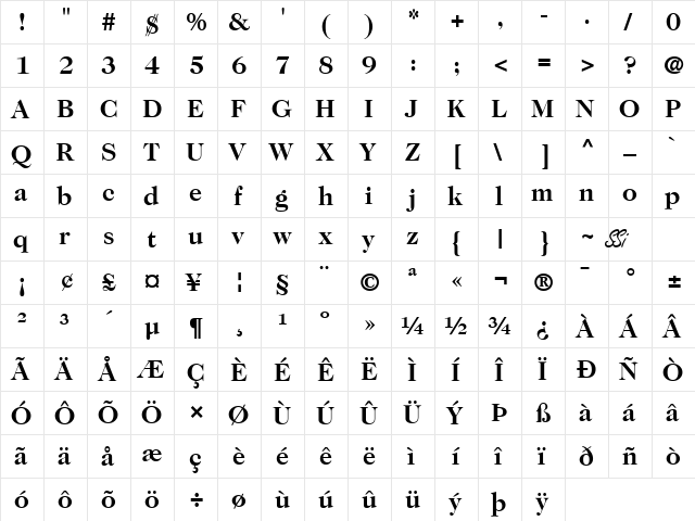 Caslon Two SSi Bold  glyph index