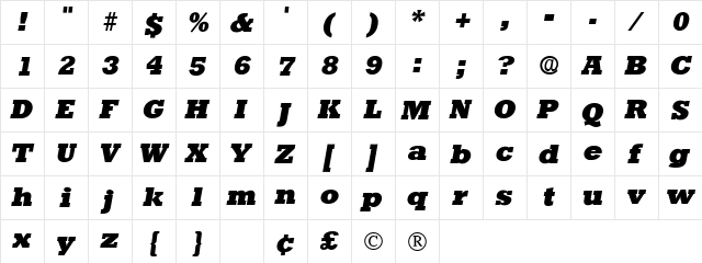 Dolmen Display SSi Italic  glyph index