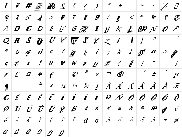FZ UNIQUE 23 ITALIC Normal  glyph index