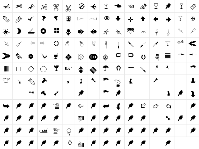 OfficeDings Regular  glyph index