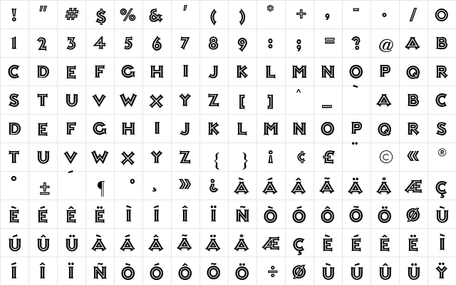 Ashley Inline CG Regular  glyph index