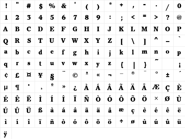 PacellaMdITCTT Black  glyph index