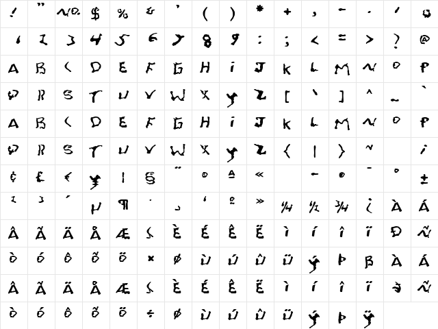 FontOnAGrain Regular  glyph index