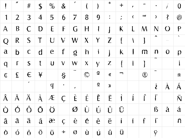 SalzburgRandom Regular  glyph index
