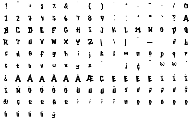 GarageShock Regular  glyph index