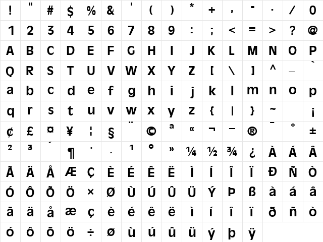 DecadeSSK Bold  glyph index