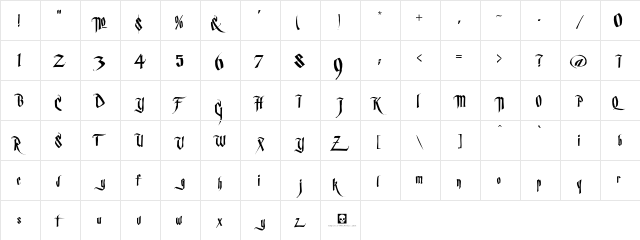 LHF Village Regular  glyph index