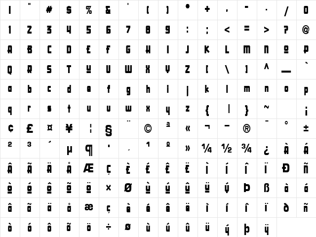 CreativeThoughtText124 Regular  glyph index