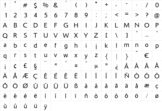 SoundLight Regular  glyph index