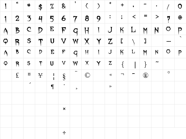 Lycanthrope Regular  glyph index