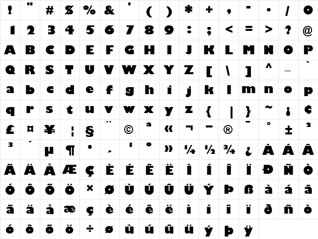 GillSans-UltraBold Ultra Bold  glyph index