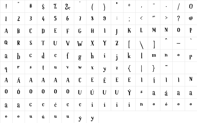 Upirjump Regular  glyph index
