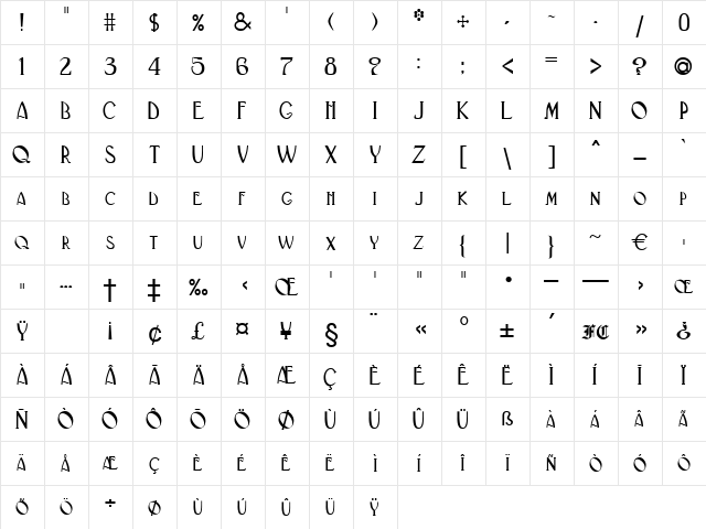 Dominikus Regular  glyph index