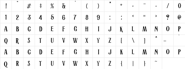 Alburgone DEMO Regular  glyph index