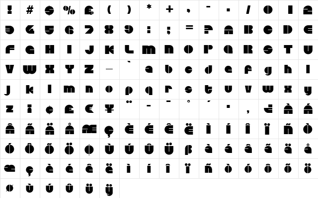CarolineBecker Regular  glyph index