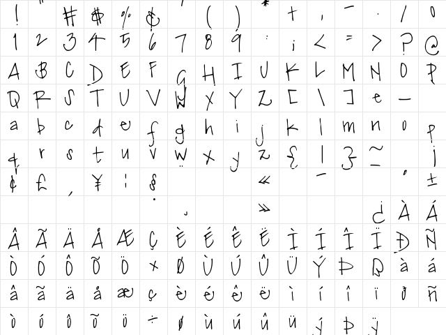 DJB Miss Jinkie Van Pelt Regular  glyph index