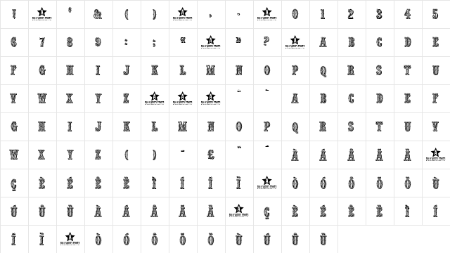 Outlaw Regular  glyph index