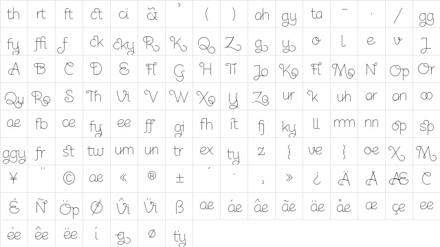Kushtie Ligatures Light Ligatures  glyph index