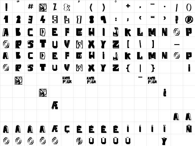Anti-Folk Regular  glyph index