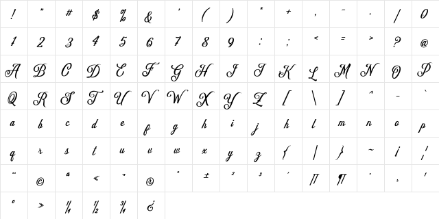 Delighter Script Regular  glyph index