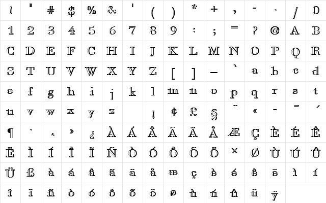 BauerBodDRegRe1 Regular  glyph index
