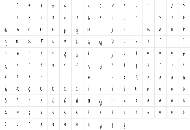 Always Forever Bold  glyph index