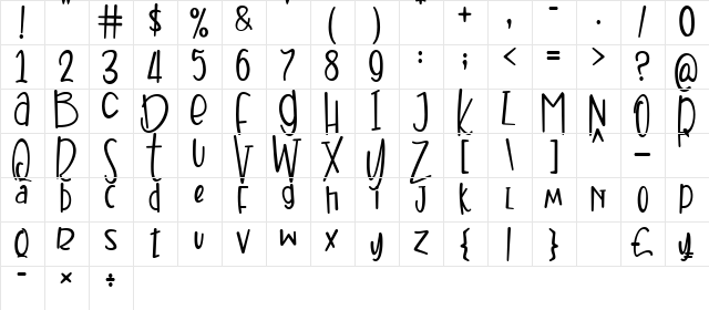 Sweetfy Regular  glyph index