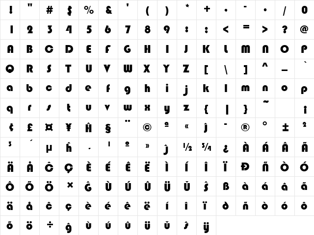 Bauhaus 93 Eo Regular  glyph index