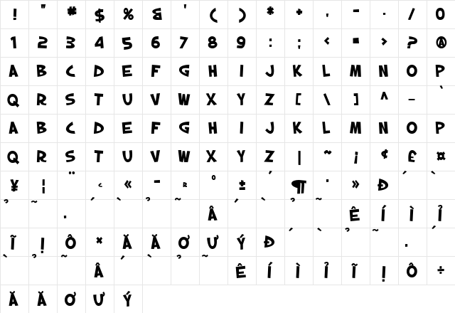 HL Slapstick Comic Regular  glyph index
