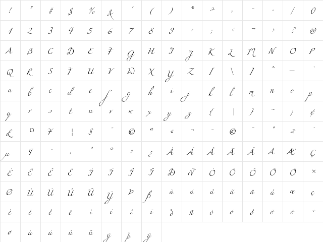 Miama Regular  glyph index