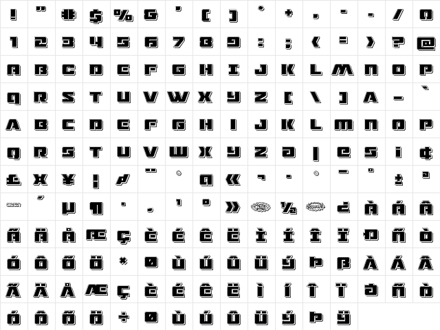 Drone Tracker Punch Regular  glyph index