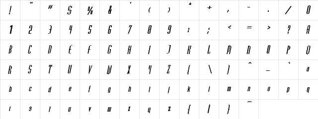 LongevousExpand Oblique  glyph index