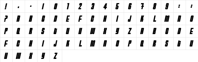 HydrogenBomb Regular  glyph index