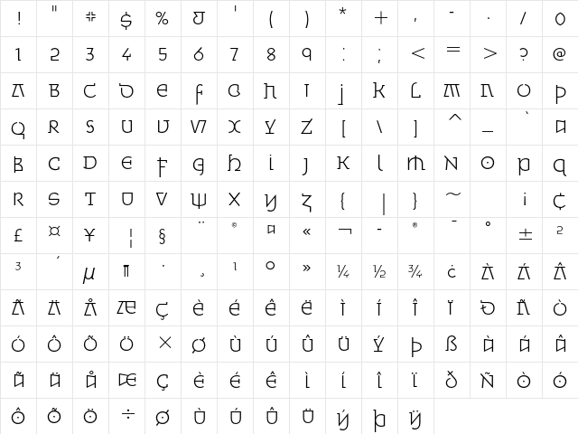 Minska ITC Std Light  glyph index