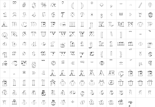 AndrewBeckerOutline-Heavy Regular  glyph index
