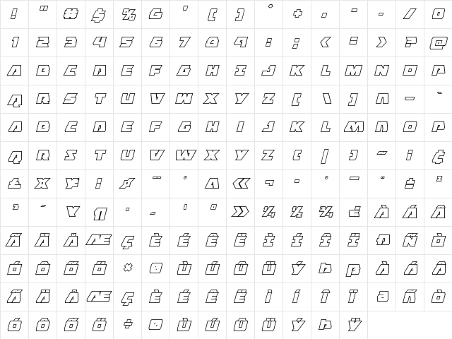 Eagle Strike Bold Outline Italic Italic  glyph index