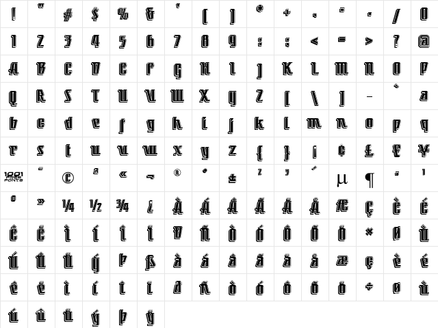 Little Deuce Coupe NF Regular  glyph index