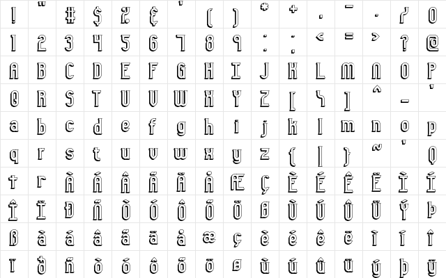 Gyneric 3D BRK Regular  glyph index