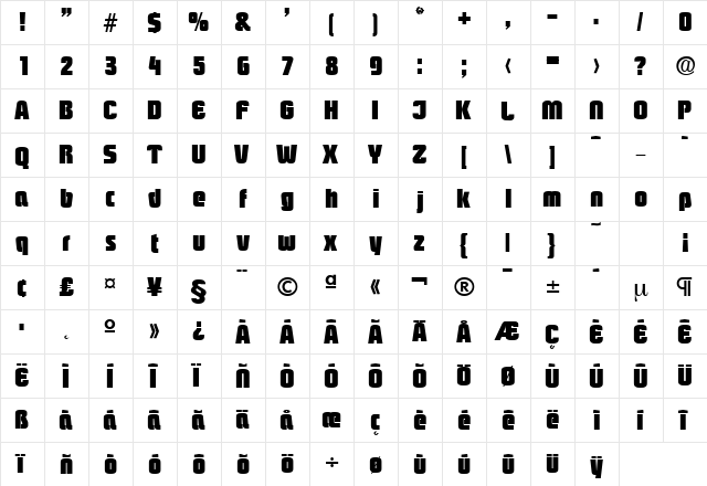 Pasadena-Serial-Heavy Regular  glyph index