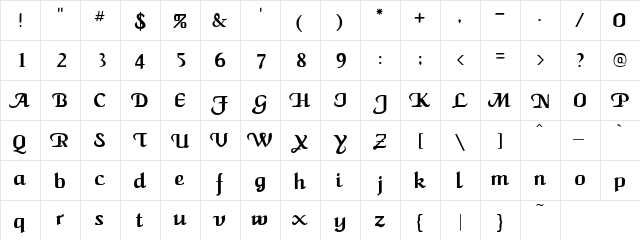 Caligula Regular  glyph index