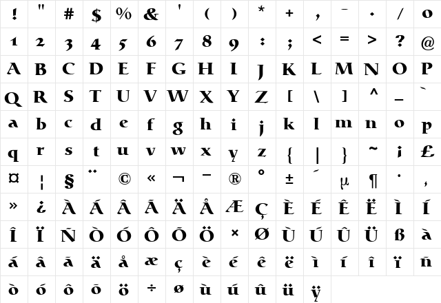 Catull Expert BQ Bold  glyph index