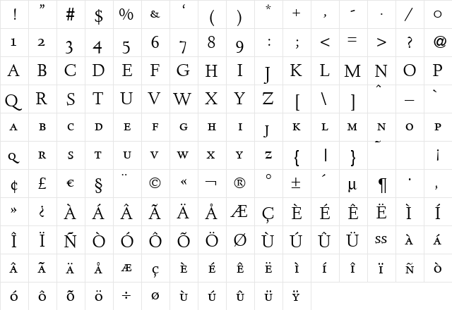 D690-Roman-Smc Regular  glyph index
