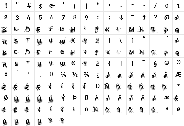 trashco Regular  glyph index