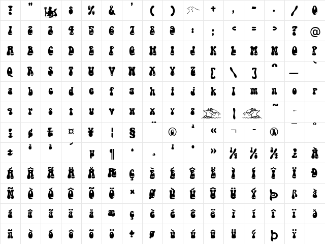 Aquarius Becker Normal  glyph index