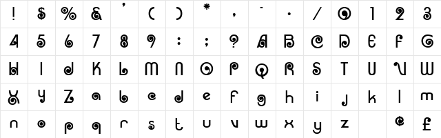 Quicky Regular  glyph index