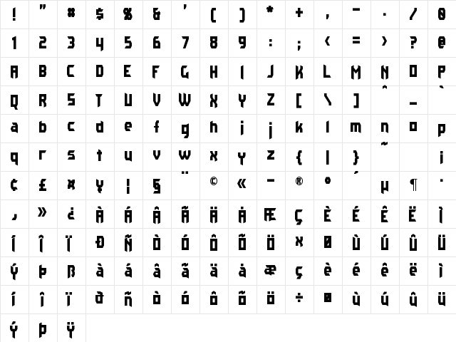 Kaplah Regular  glyph index