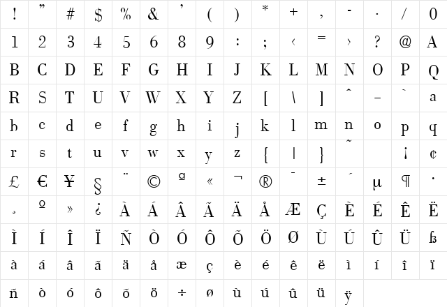 JosephBeckerLight Regular  glyph index