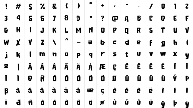 RG JINGLEWOOD Regular  glyph index
