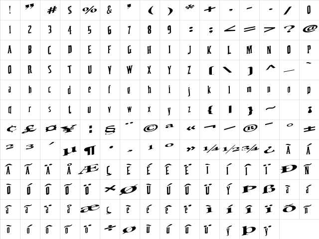 CoastWise67 Regular  glyph index