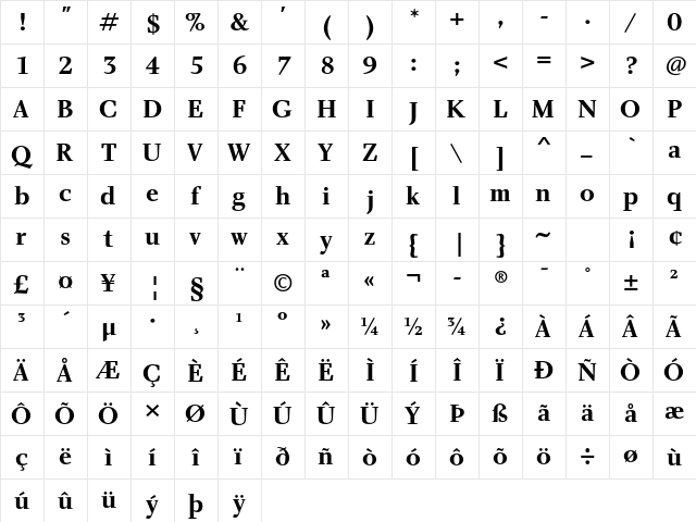 Charlotte Std Bold  glyph index